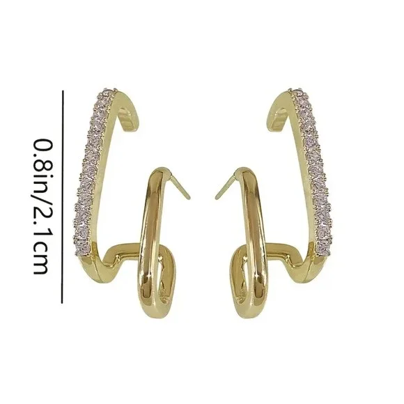 Goldtone Parallel Modern Hoop Earrings - Picture 4 of 4